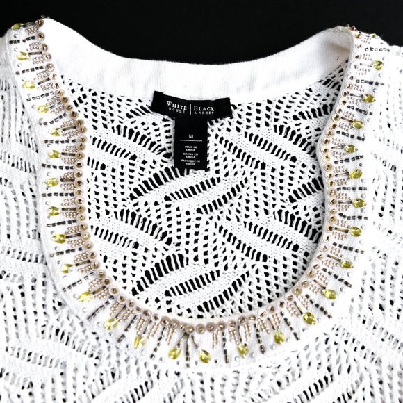 WHITE HOUSE BLACK MARKET Ivory Rhinestone Tunic - Size Medium - Picture 4 of 12